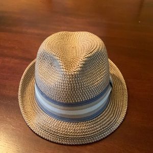 Women’s Straw Fedora Hat.  Barely worn.  Tan and blue